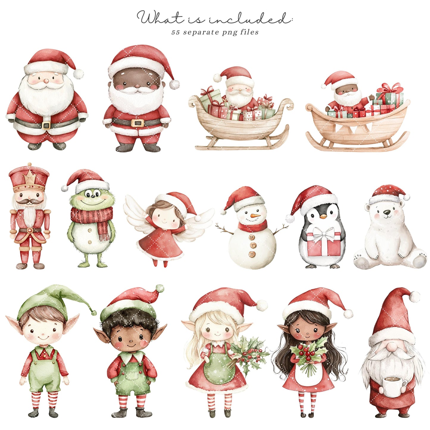 Sweet Xmas - Cute Christmas Clipart, Santa Claus, Elves, Holiday, Winter | 55 PNG