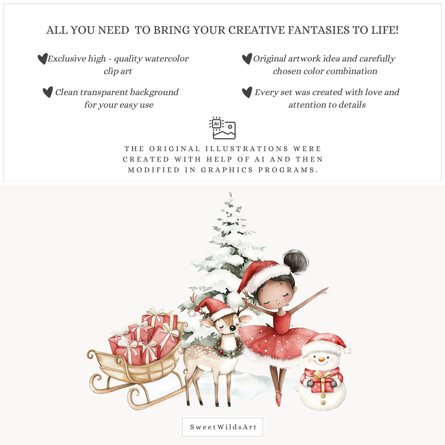 Holiday Ballerina - Cute Xmas Ballet, Christmas Flowers Clipart, Winter Ballerina | 44 PNG