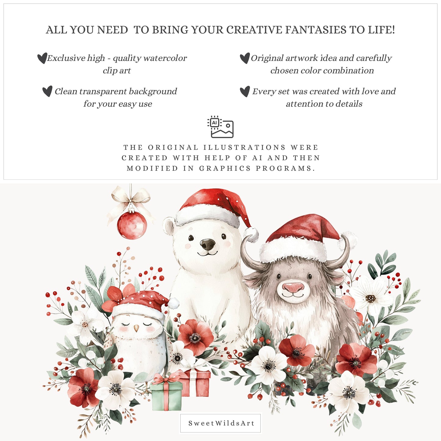 Polar Friends - Cute Arctic Animals, Christmas Babies Clipart, Winter | 36 PNG