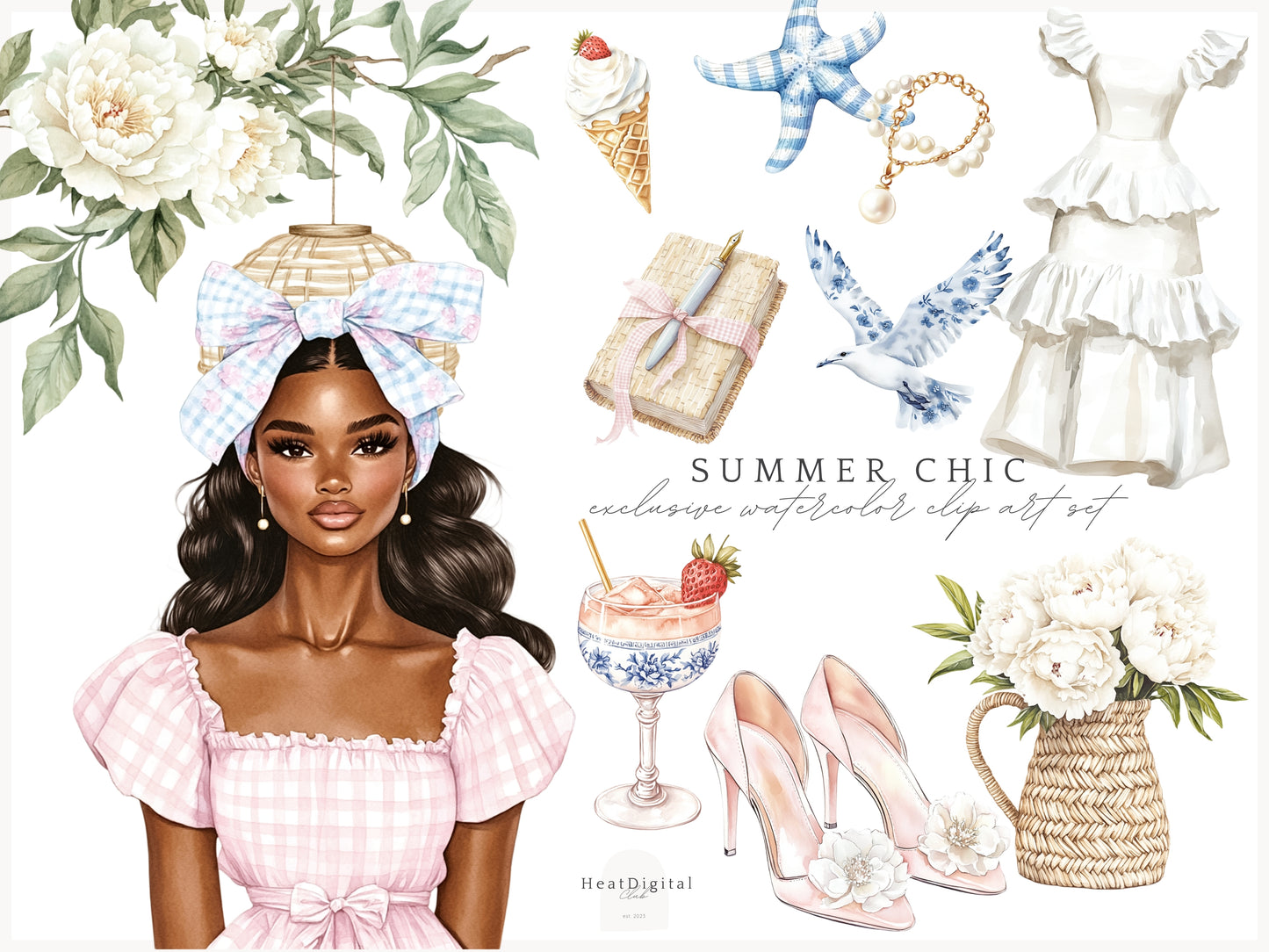 Summer Chic – Grandmillennial Vacation Clipart Set | 56 PNG