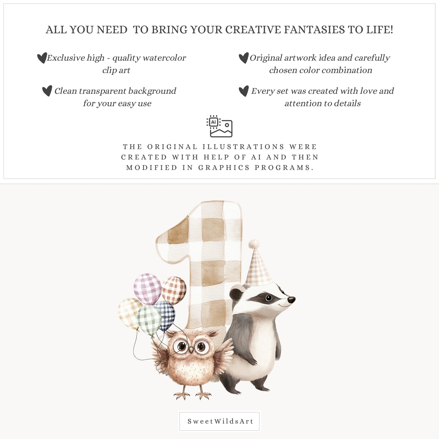 Birthday Woods - Woodland Animals, Cute Forest Party Clipart, Kids Party | 74 PNG
