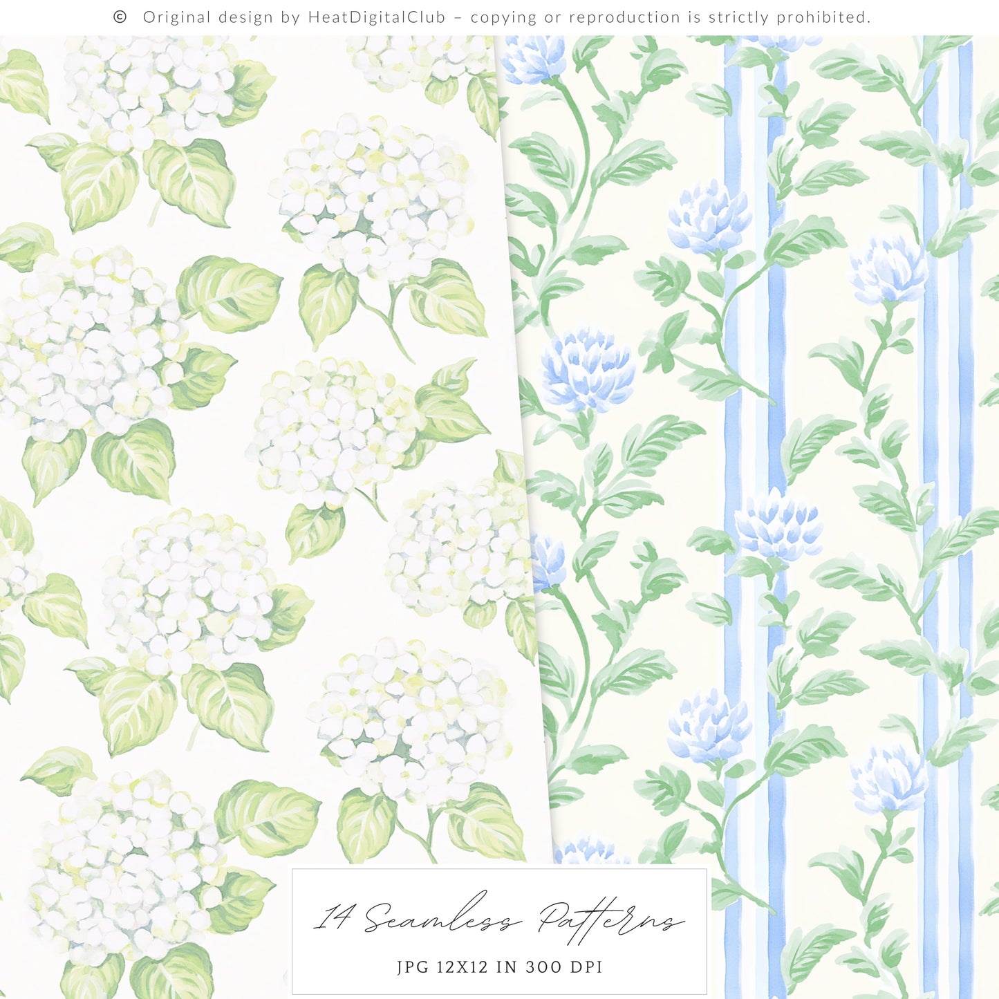 Grandmillennial - Seamless Patterns, Set 4, Pastel Floral, Stripes, Plaid, Glitter | 14 JPEG