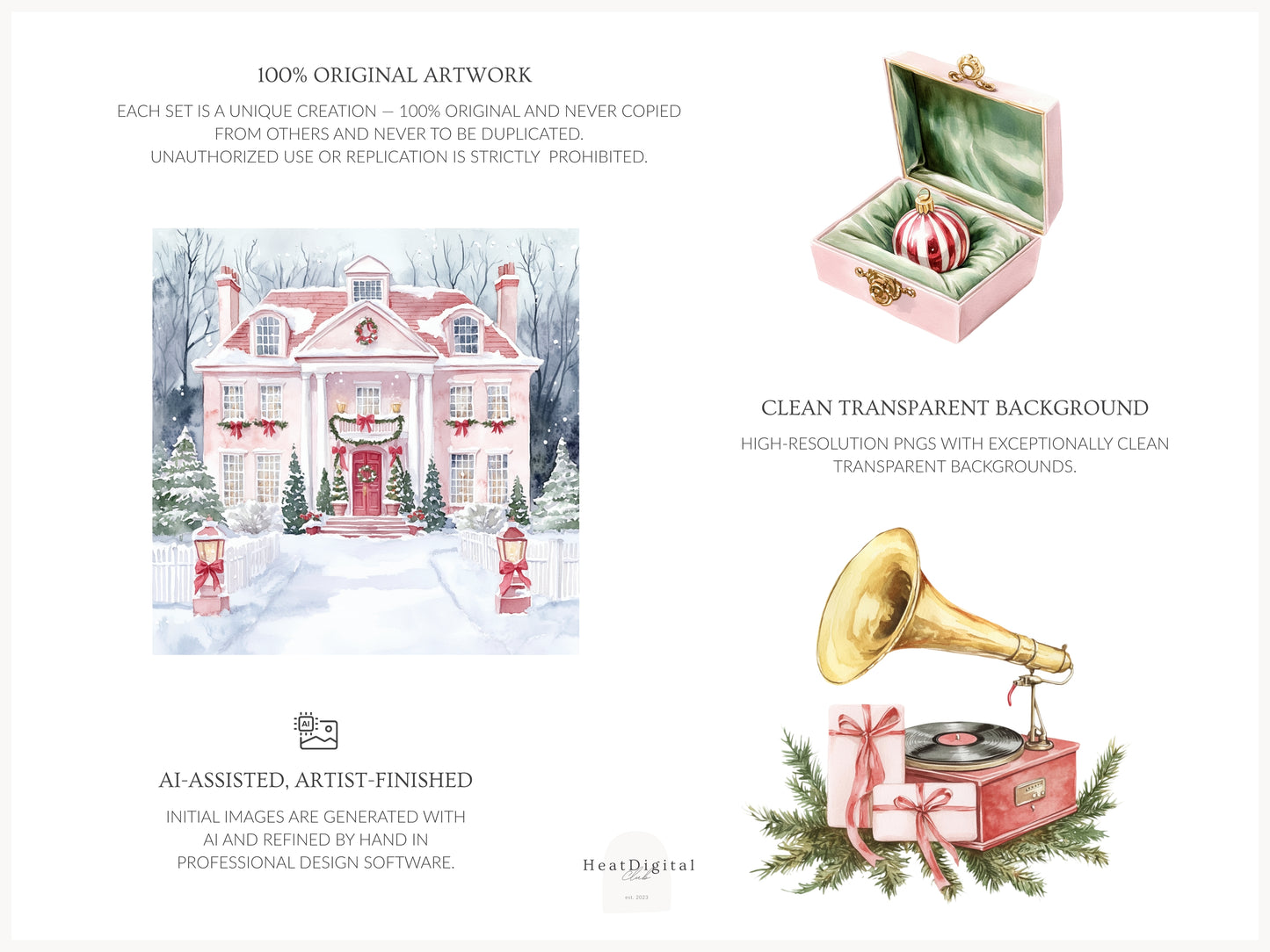 Holiday Embrace - Watercolor Clipart Set, Elegant Cozy Christmas | 61 PNG