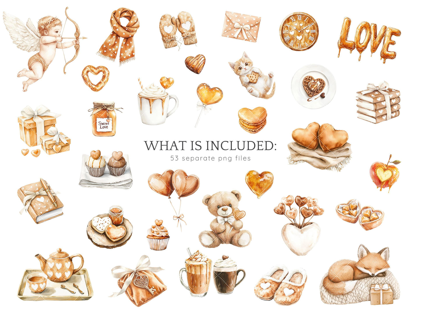 Caramel Love - Valentines Day Clipart, Romantic, Balloons | 53 PNG