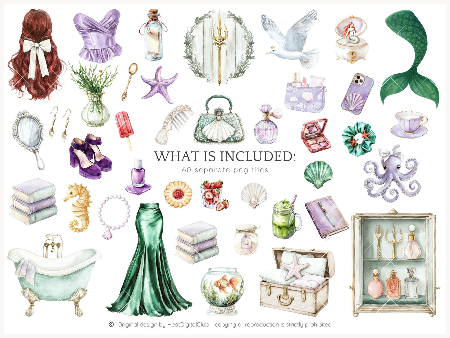 Modern Ariel - Mermaid Clip Art Set | 60 PNG