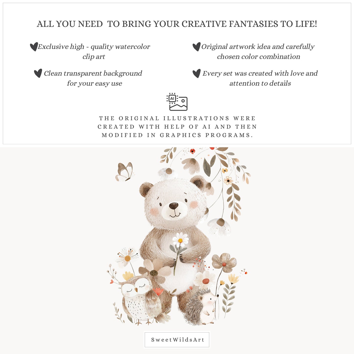 Baby Bear and His Friends - Woodland Animals, Cute Baby Bear, Nursery | 27 PNG