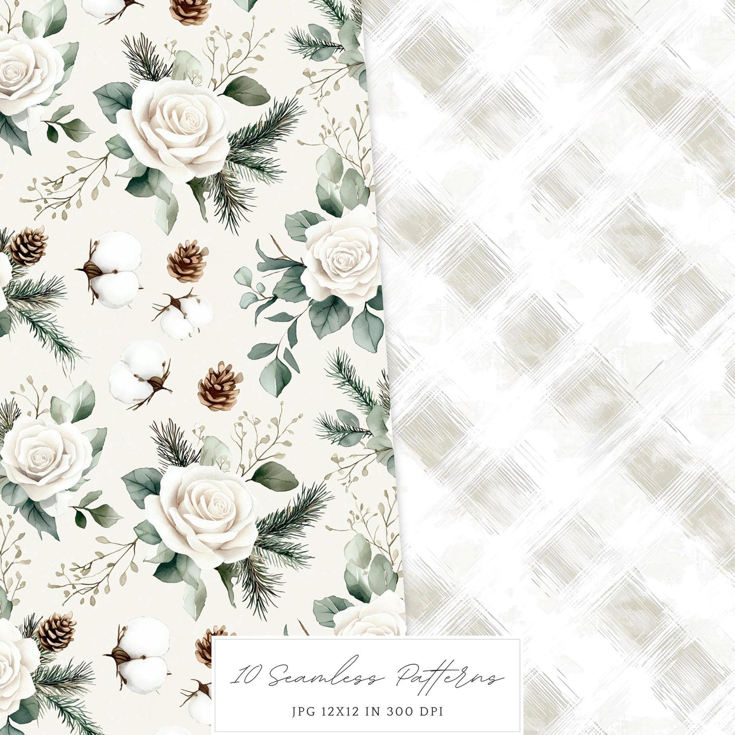 Vanilla Winter - Seamless Patterns, Cozy, Snowflakes | 10 JPEG
