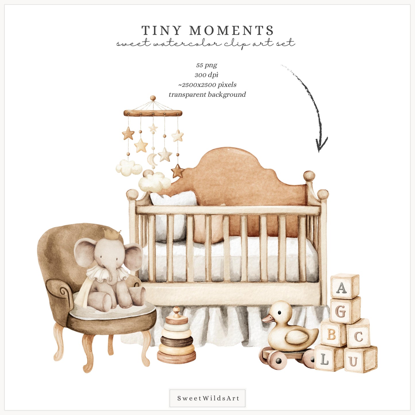 Tiny Moments - Plush Toys, Baby Animals Clipart, Nursery Illustrations | 55 PNG