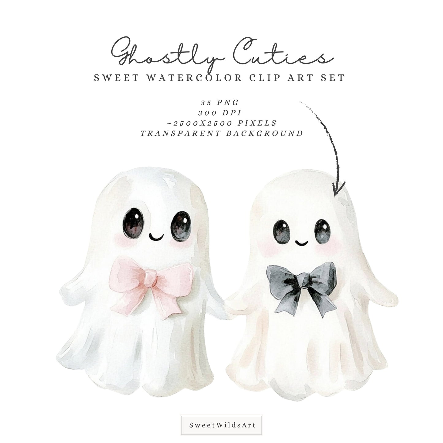 Ghostly Cuties - Cute Halloween Clipart, Spooky Ghosts, Pumpkin, Kids | 35 PNG