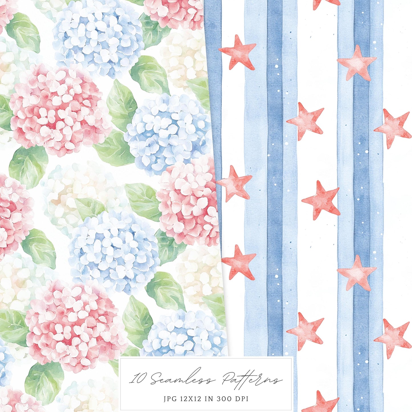 Hello July - Seamless Patterns, 4th of July, Independence Day | 10 JPEG