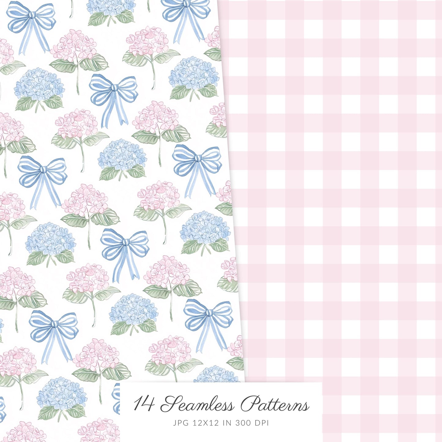 Grandmillennial - Seamless Patterns, Pastel Floral, Stripes, Plaid, Glitter | 14 JPEG