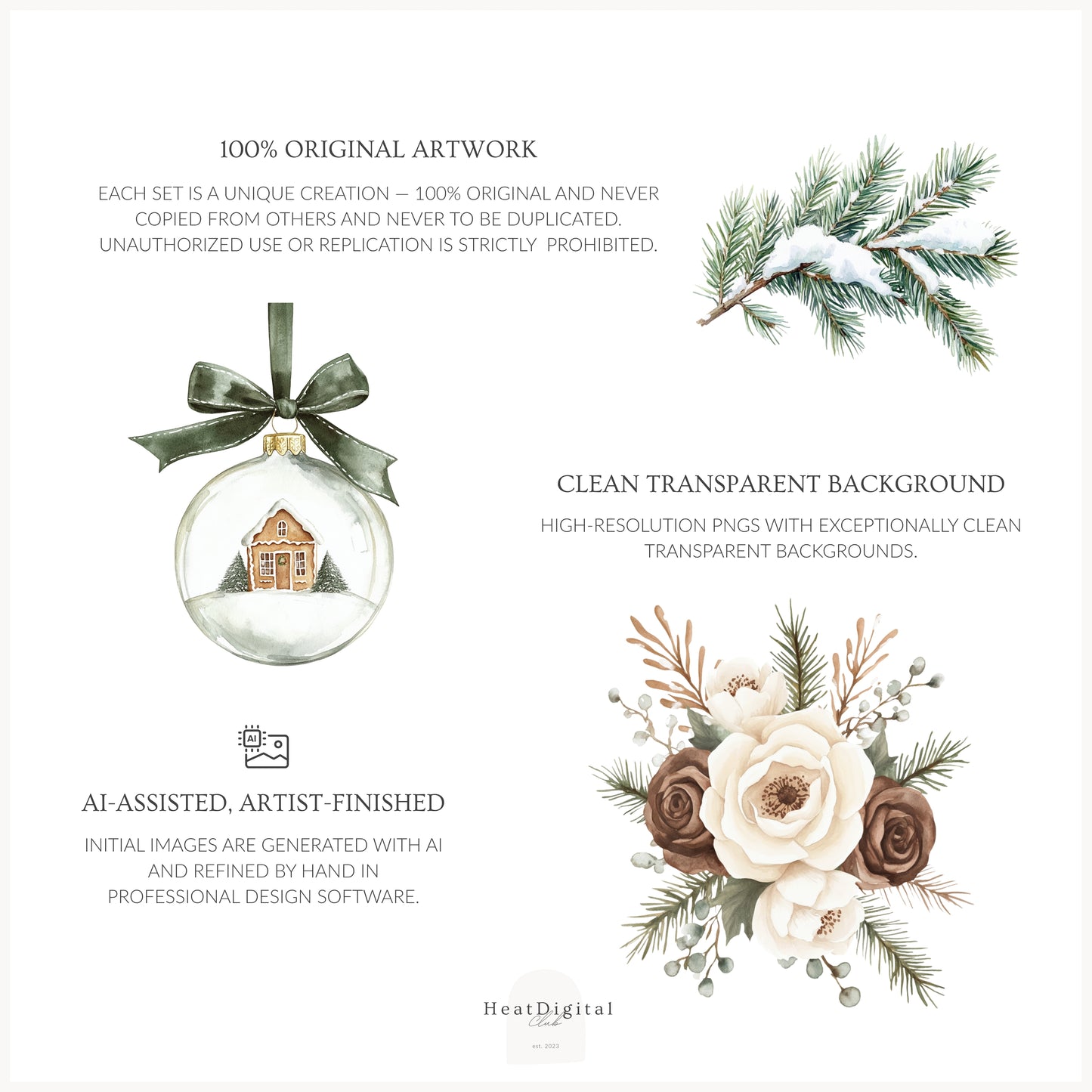 Winter Cocoa - Floral Arrangements Clipart, Elegant Flowers & Christmas Ornaments | 23 PNG
