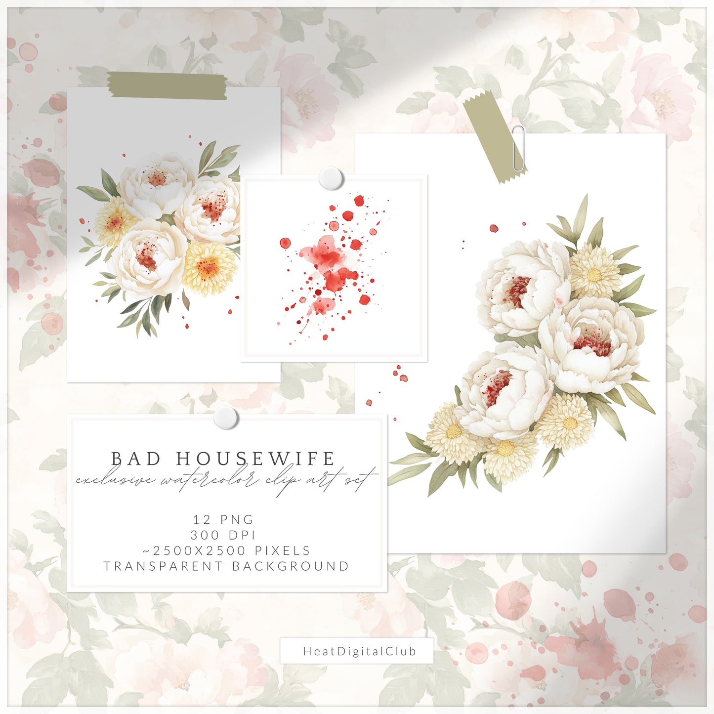 Bad Housewife - Floral Arrangements, Dark Feminine, Creepy Peony | 12 PNG