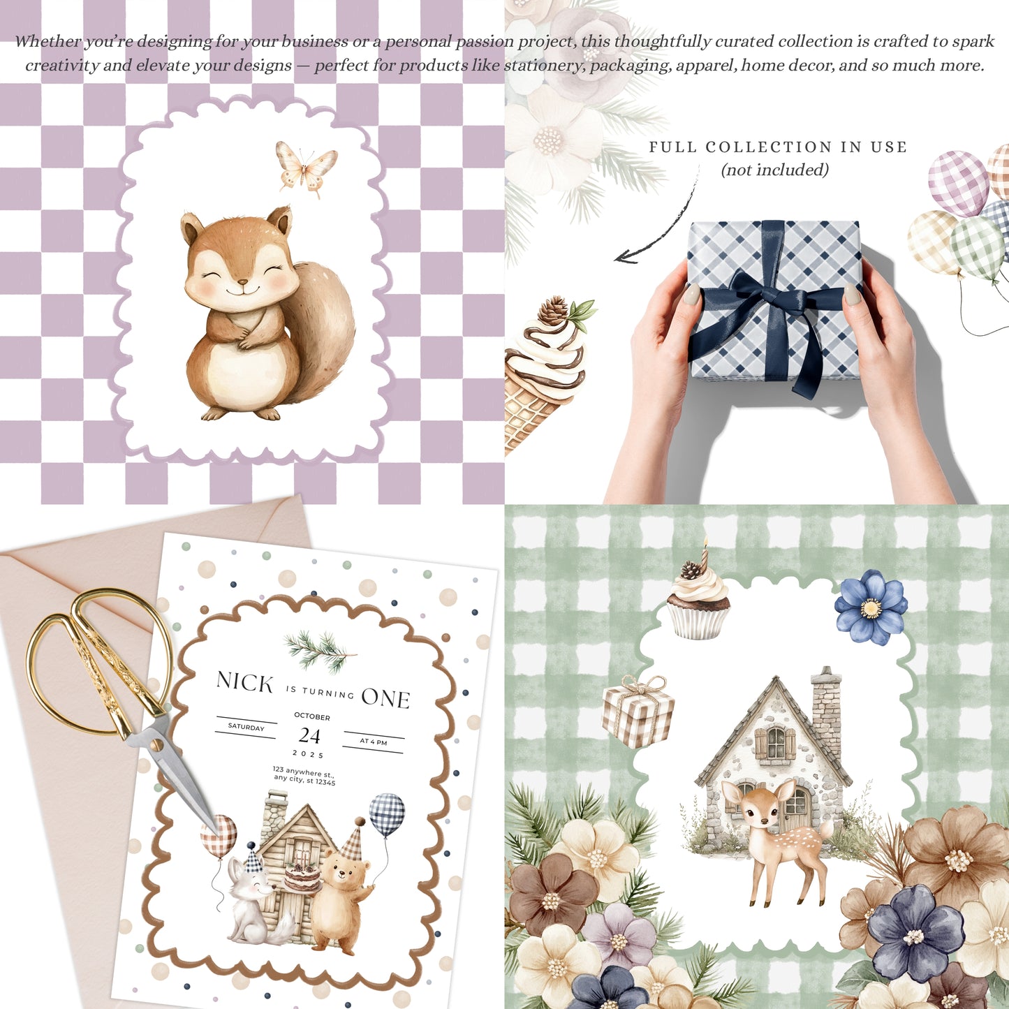 Birthday Woods - Woodland Animals, Cute Forest Party Clipart, Kids Party | 74 PNG