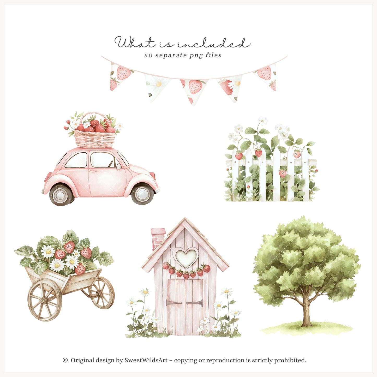 Sweet Strawberry - Baby Animals Clipart Set | 50 PNG