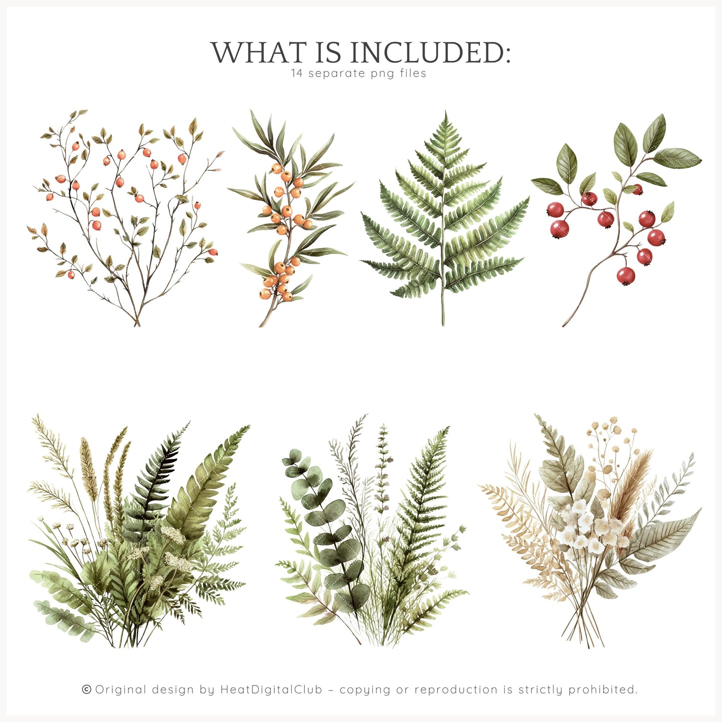 Woodland Journal - Floral Arrangements, Botanical Forest Herbs | 14 PNG