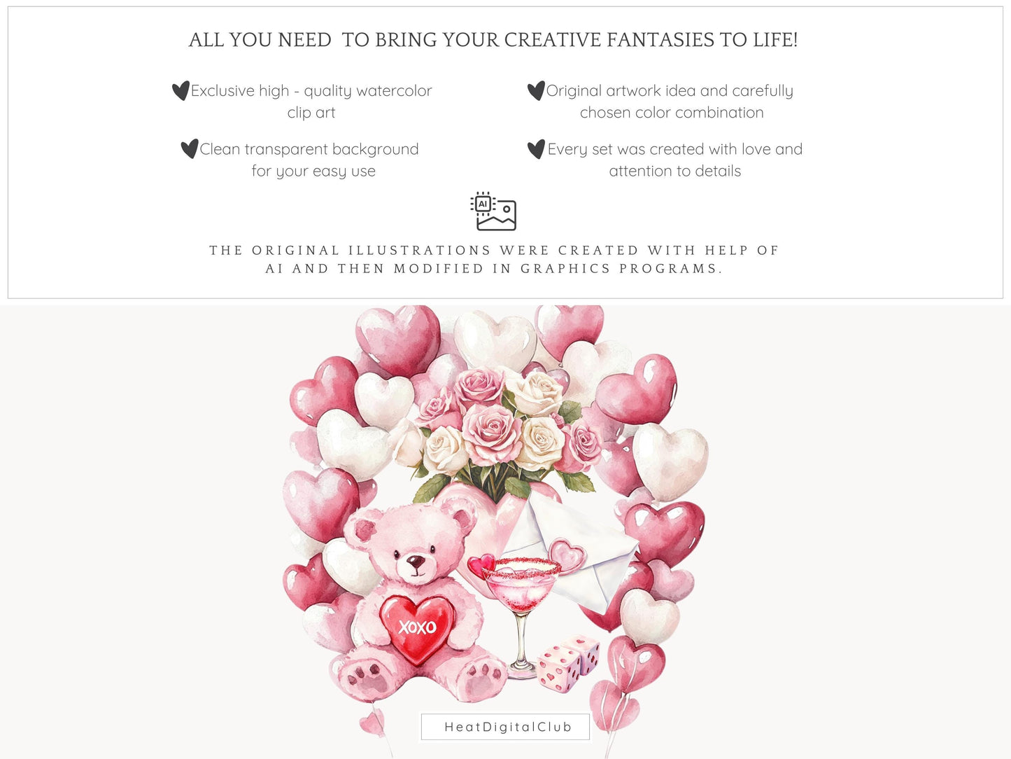 Amour Amour - Valentines Day Clipart, Romantic, Love, Balloons | 56 PNG
