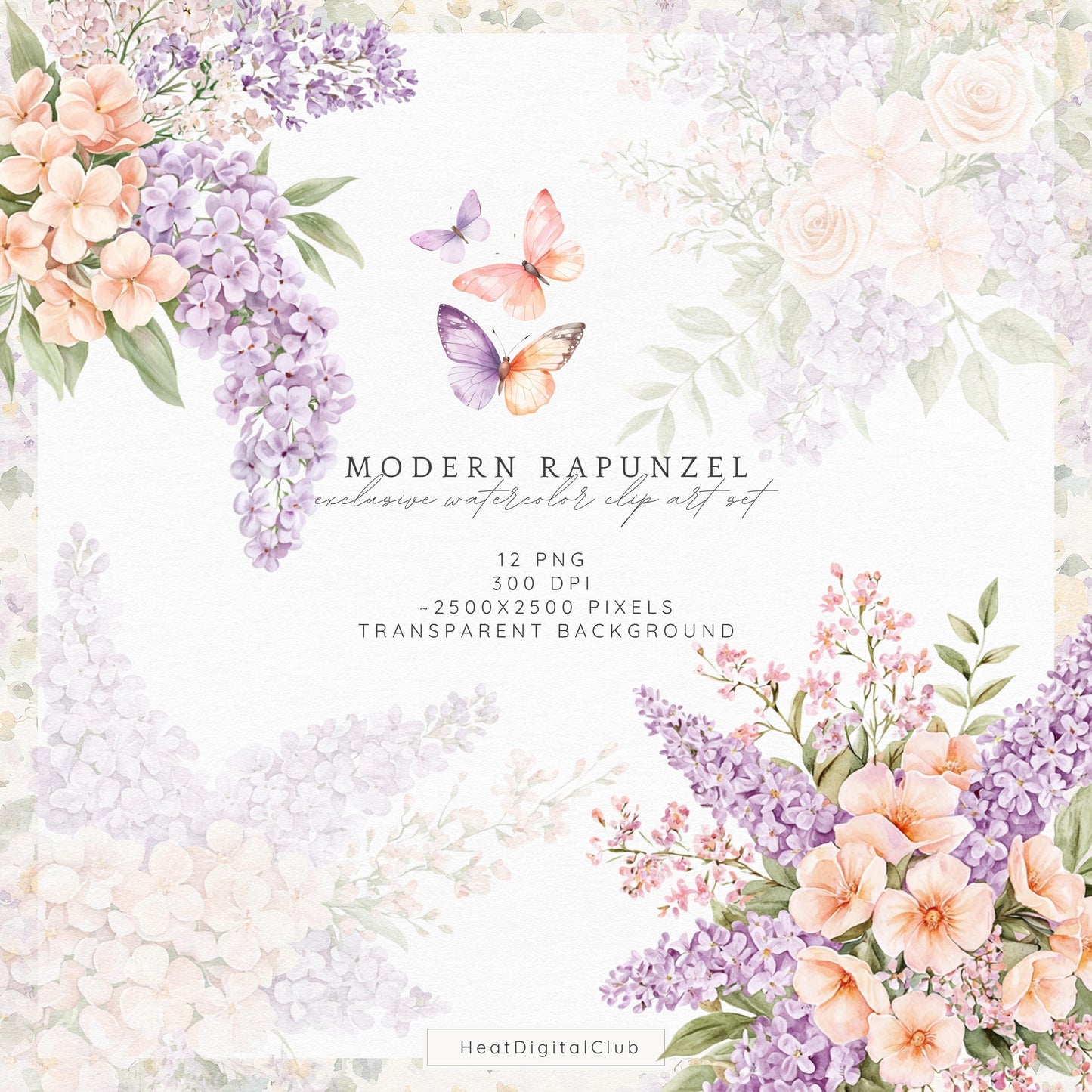 Modern Rapunzel - Floral Arrangements ClipArt, Lilac Flowers | 12 PNG