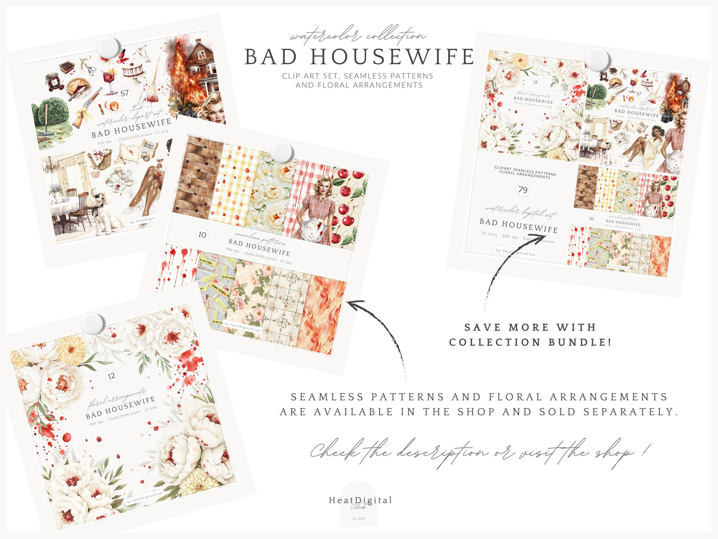 Bad Housewife - Retro Halloween Clipart, Housewife, Domestic Horror | 57 PNG
