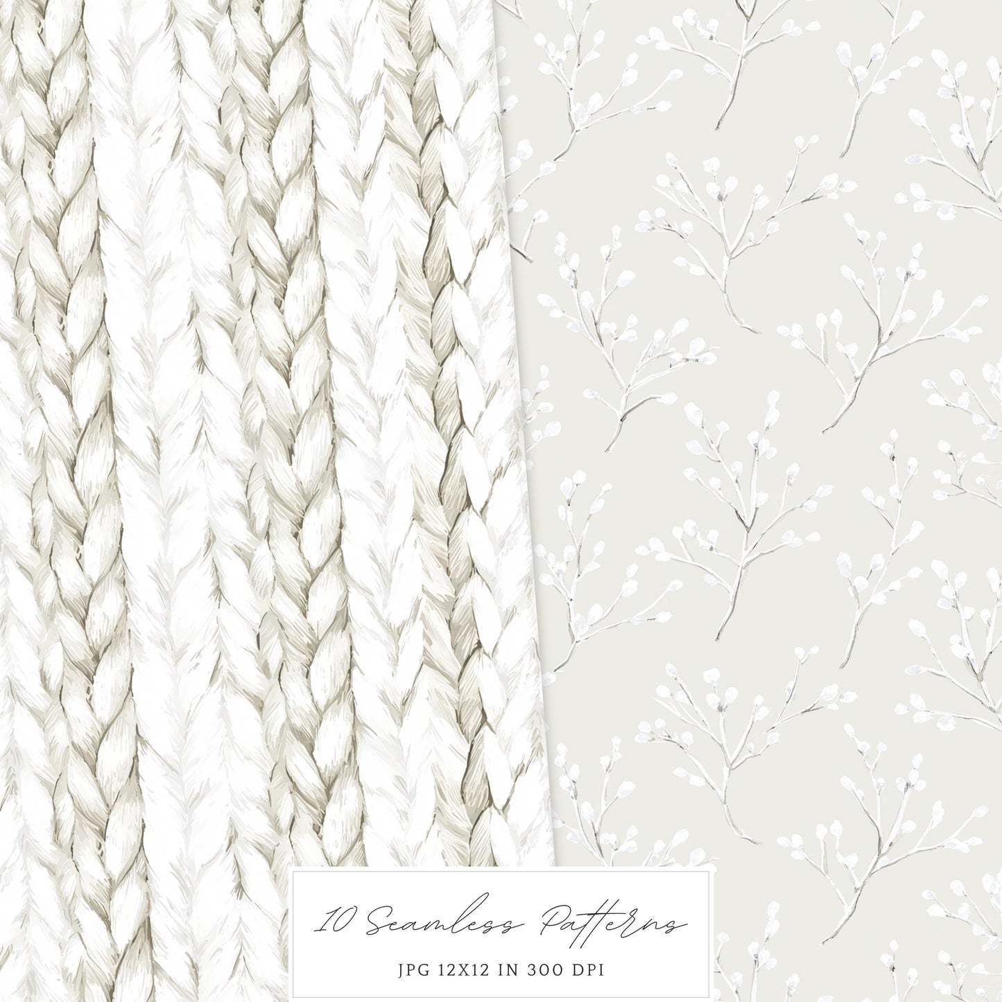Vanilla Winter - Seamless Patterns, Cozy, Snowflakes | 10 JPEG