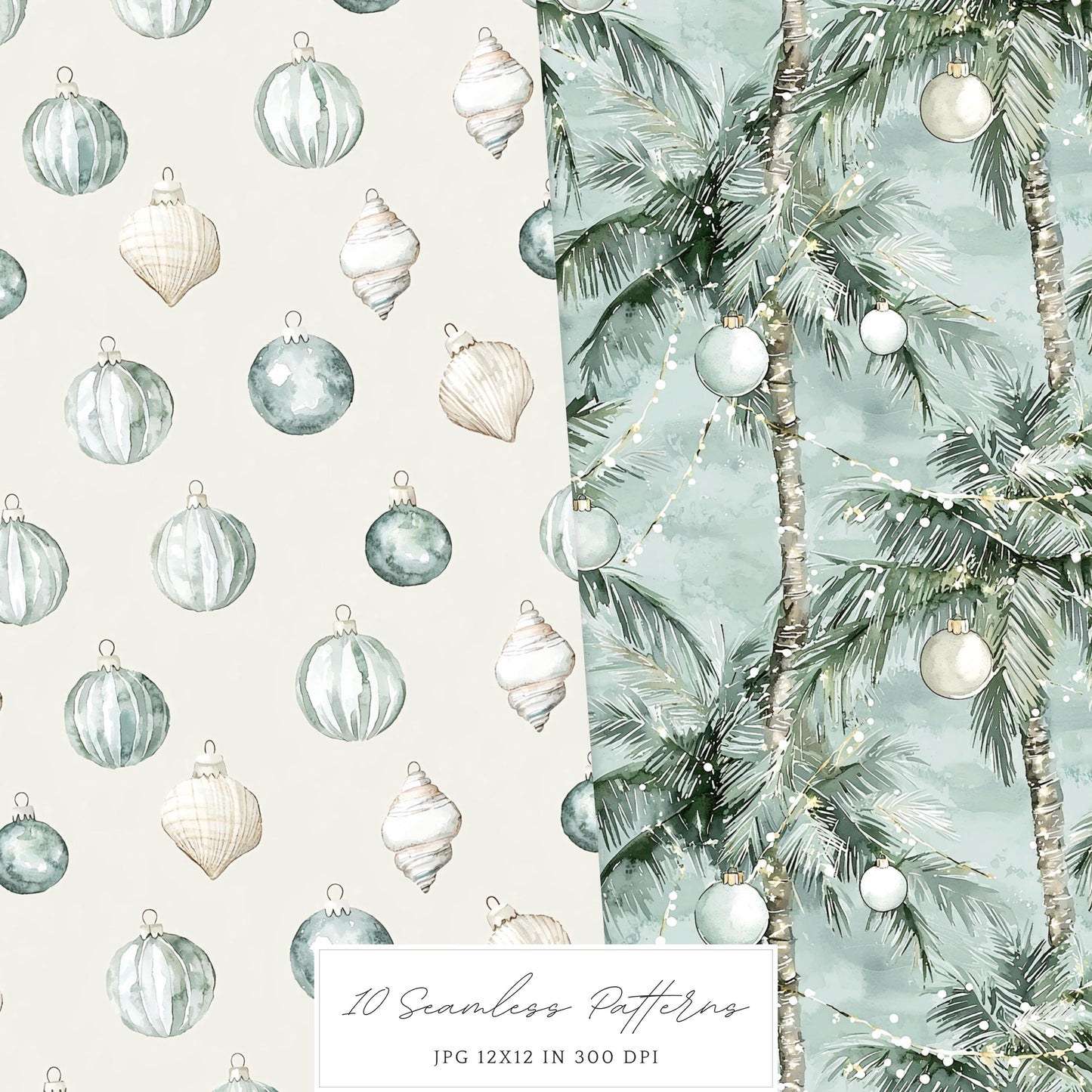 Coastal Holidays - Seamless Patterns, Ocean, Christmas | 10 JPEG