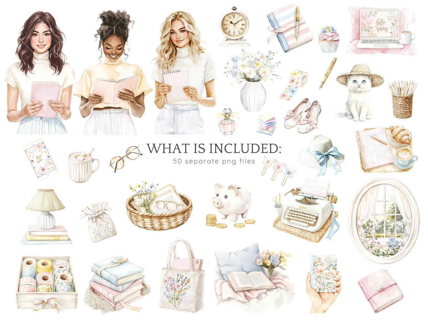 Spring Planner Lover - Planner Clipart, Cozy Pastel Planning | 50 PNG