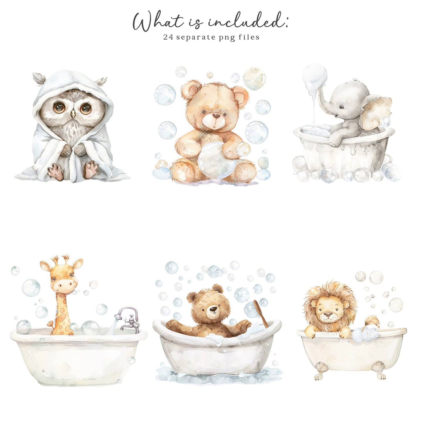 Bubble Bath - Animals Clipart, Bath Time, Rubber Duck, Cute Baby Animals | 24 PNG