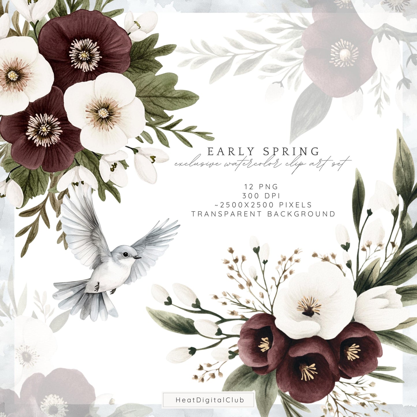 Early Spring - Floral Arrangements Clipart, Moody Flowers | 12 PNG