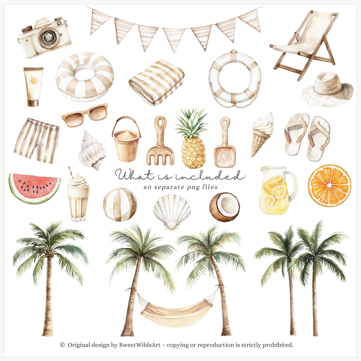 Vacation Vibe - Cute Beach Animals, Ocean Nursery Clipart, Vacation | 60 PNG