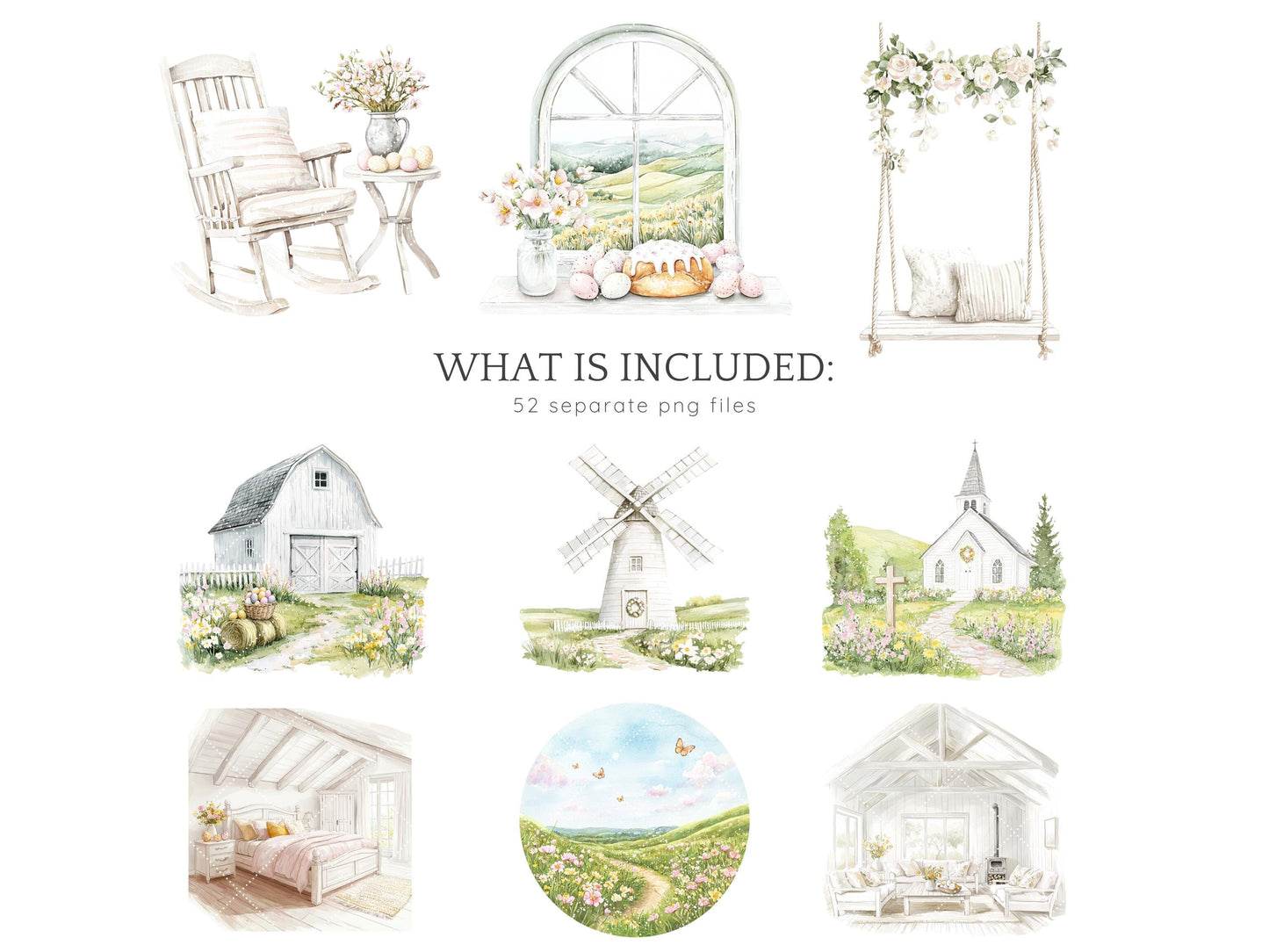 Rustic Easter - Clipart, Pastel, Bunny, Spring | 52 PNG