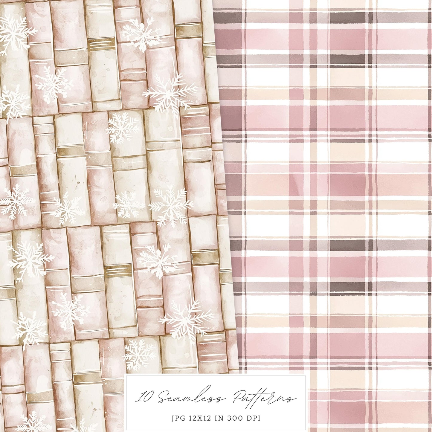 Winter Blush - Seamless Patterns, Rustic, Snowflakes | 10 JPEG