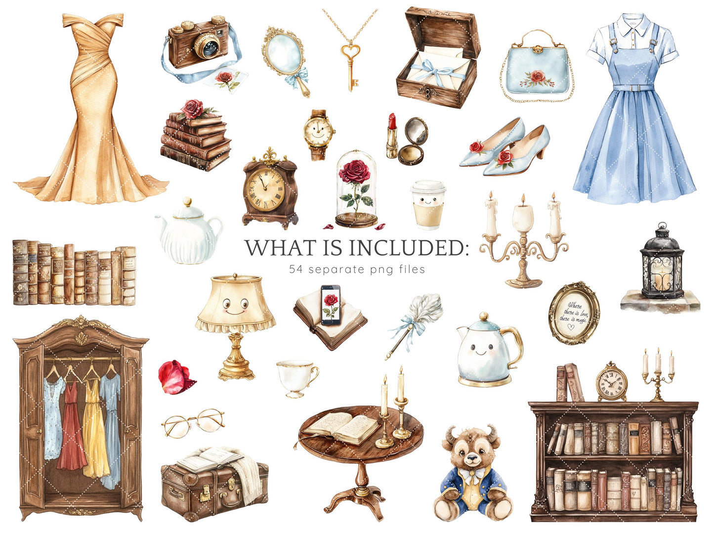 Belle's Modern Tale - Beauty and the Beast, Fairytale Clipart | 54 PNG