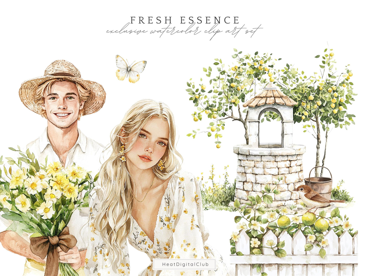 Fresh Essence - Clipart, Cozy Spring, Floral, Citrus | 50 PNG