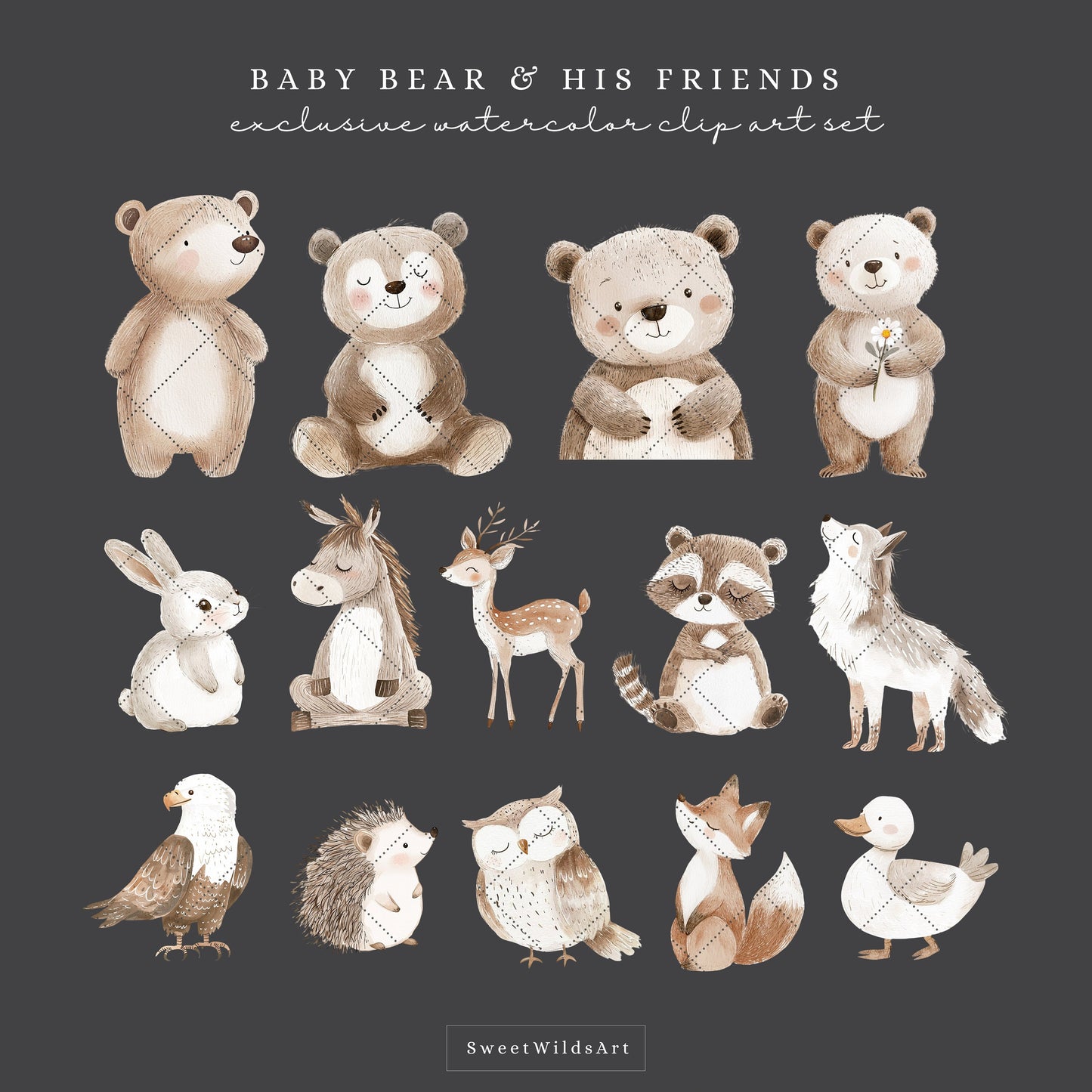 Baby Bear and His Friends - Woodland Animals, Cute Baby Bear, Nursery | 27 PNG