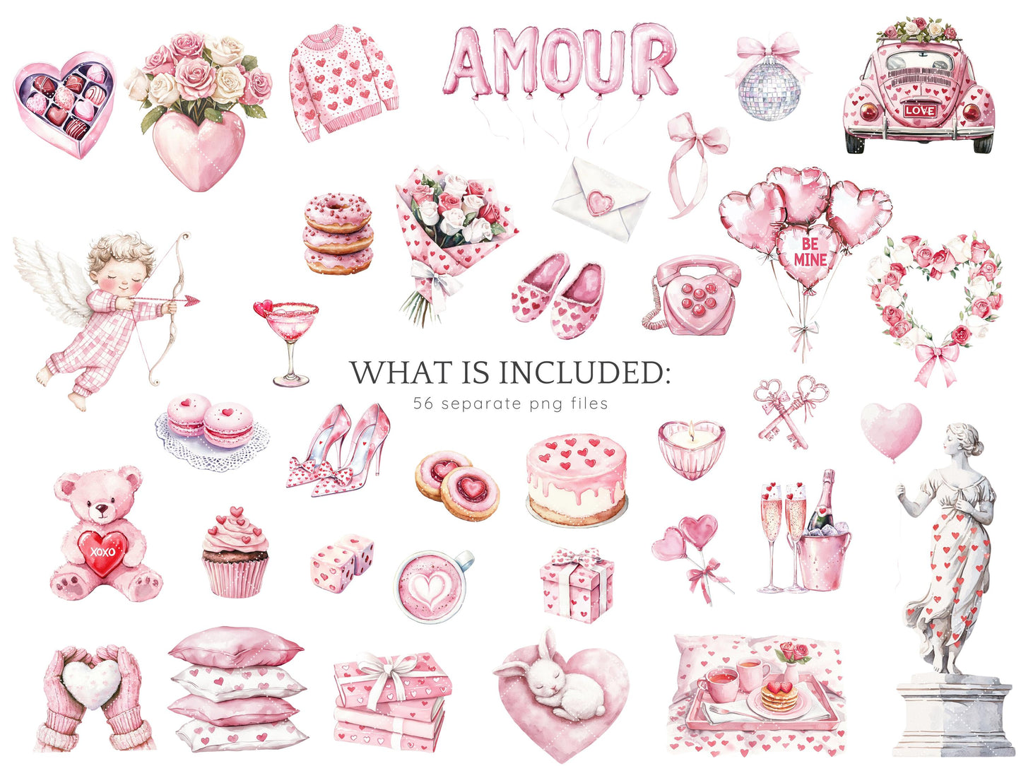 Amour Amour - Valentines Day Clipart, Romantic, Love, Balloons | 56 PNG