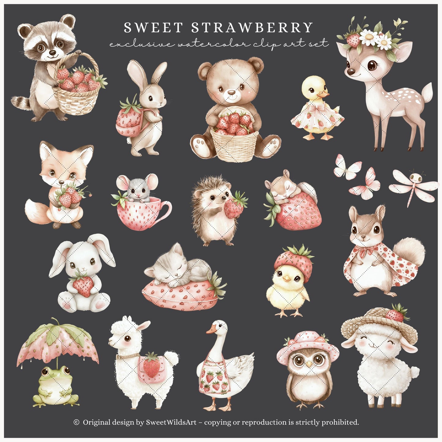 Sweet Strawberry - Baby Animals Clipart Set | 50 PNG
