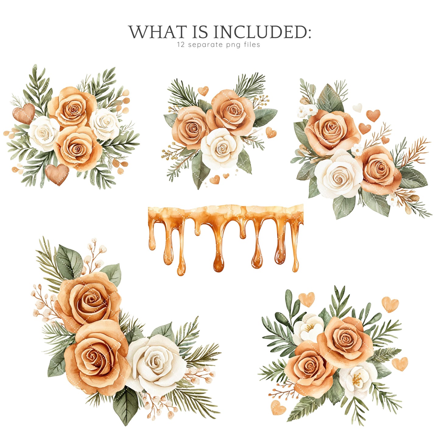 Caramel Love - Valentines Day Floral Arrangements ClipArt, Rose | 12 PNG