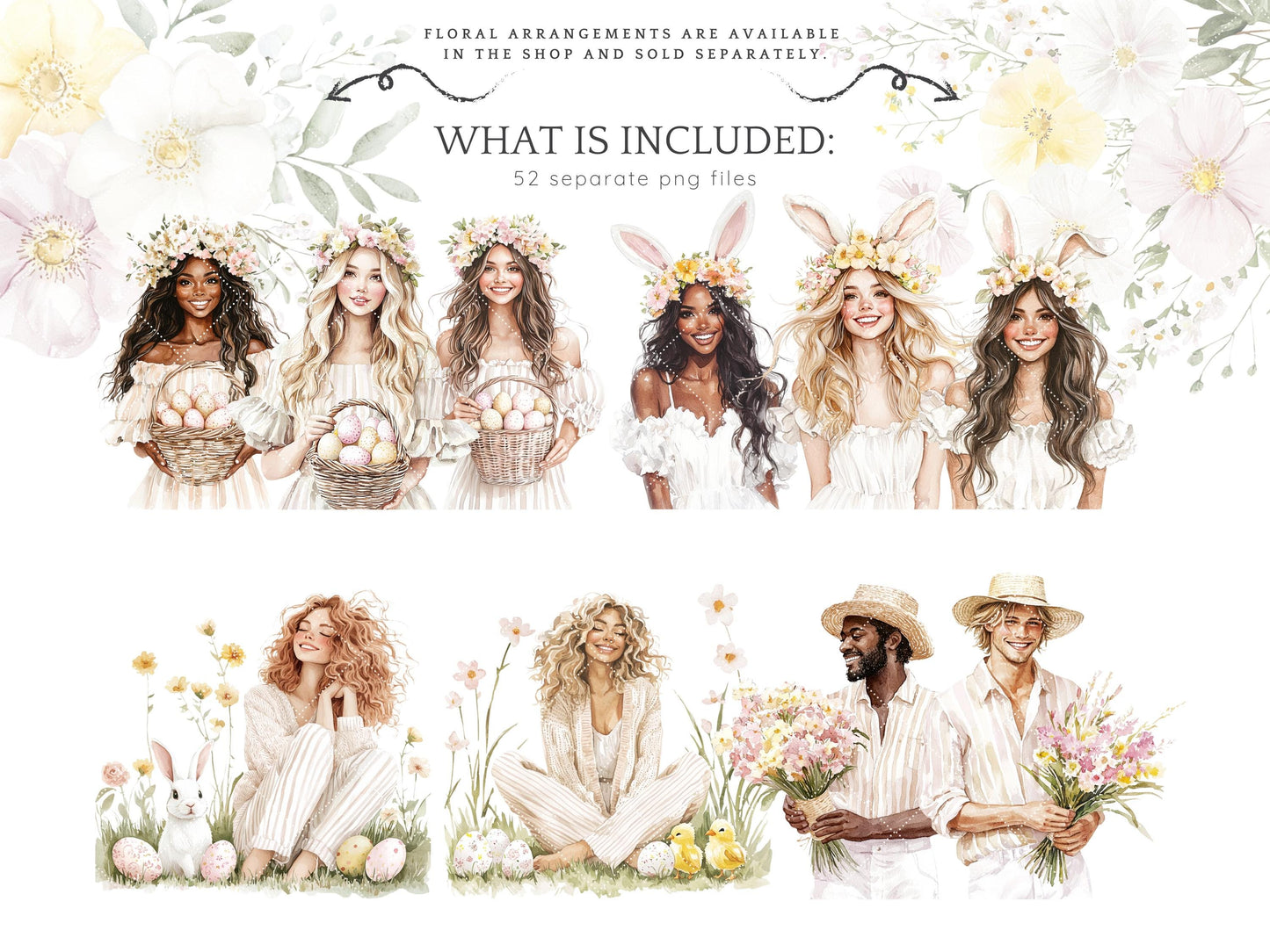 Rustic Easter - Clipart, Pastel, Bunny, Spring | 52 PNG