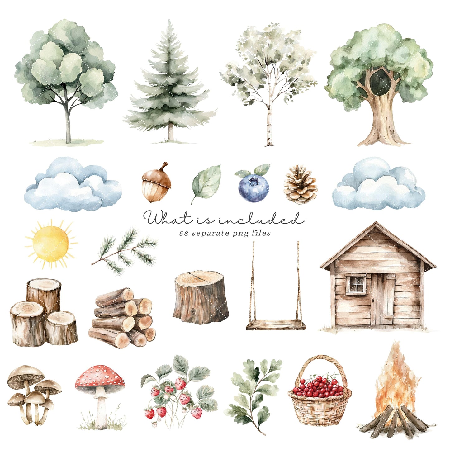 Woodland Story - Cute Baby Animal Clipart, Baby Shower, Nursery | 58 PNG