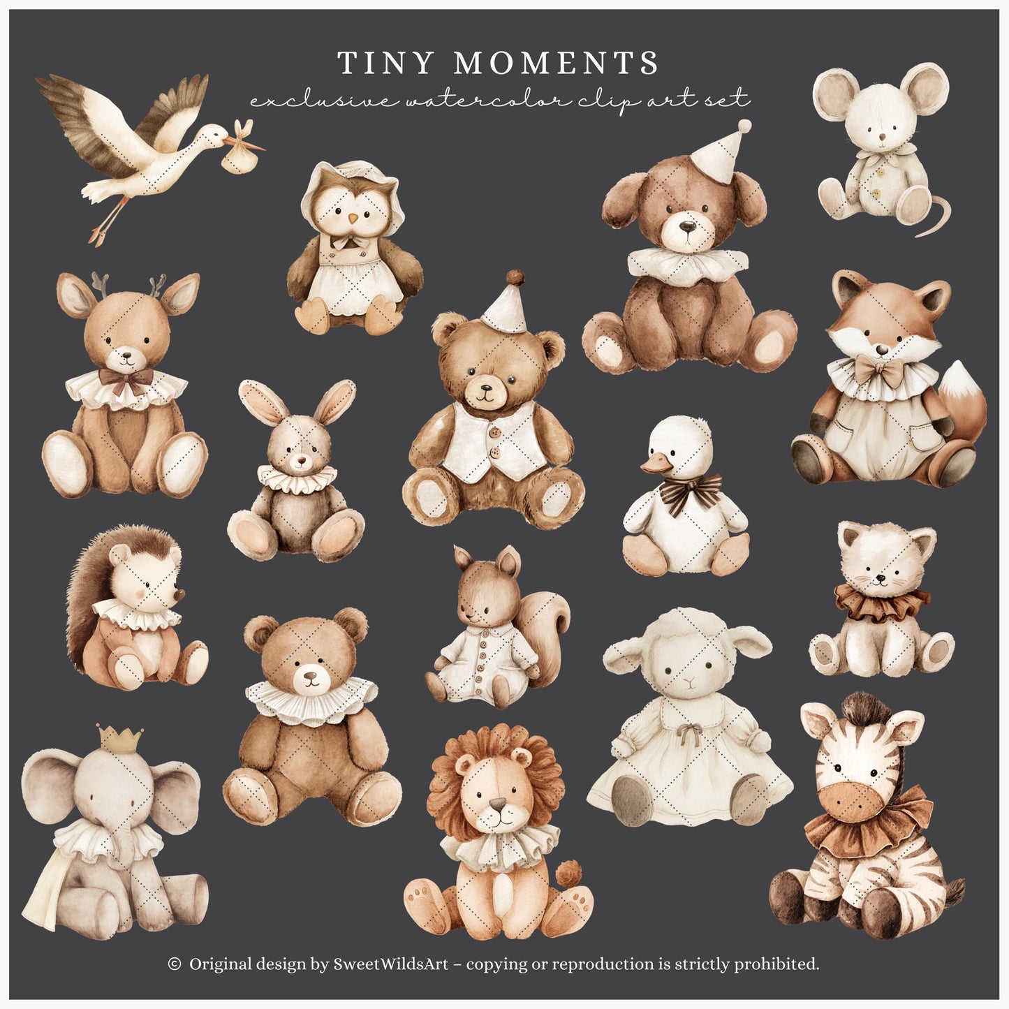 Tiny Moments - Plush Toys, Baby Animals Clipart, Nursery Illustrations | 55 PNG