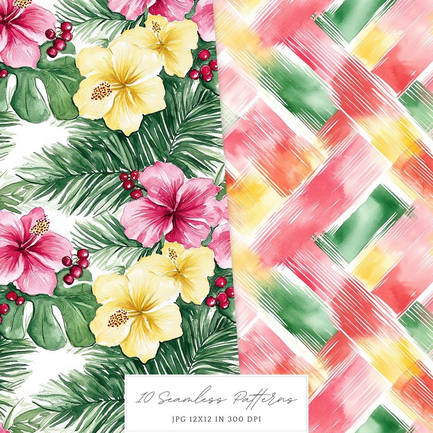 Hula Holidays - Seamless Patterns, Hawaiian Christmas, Ocean | 10 JPEG
