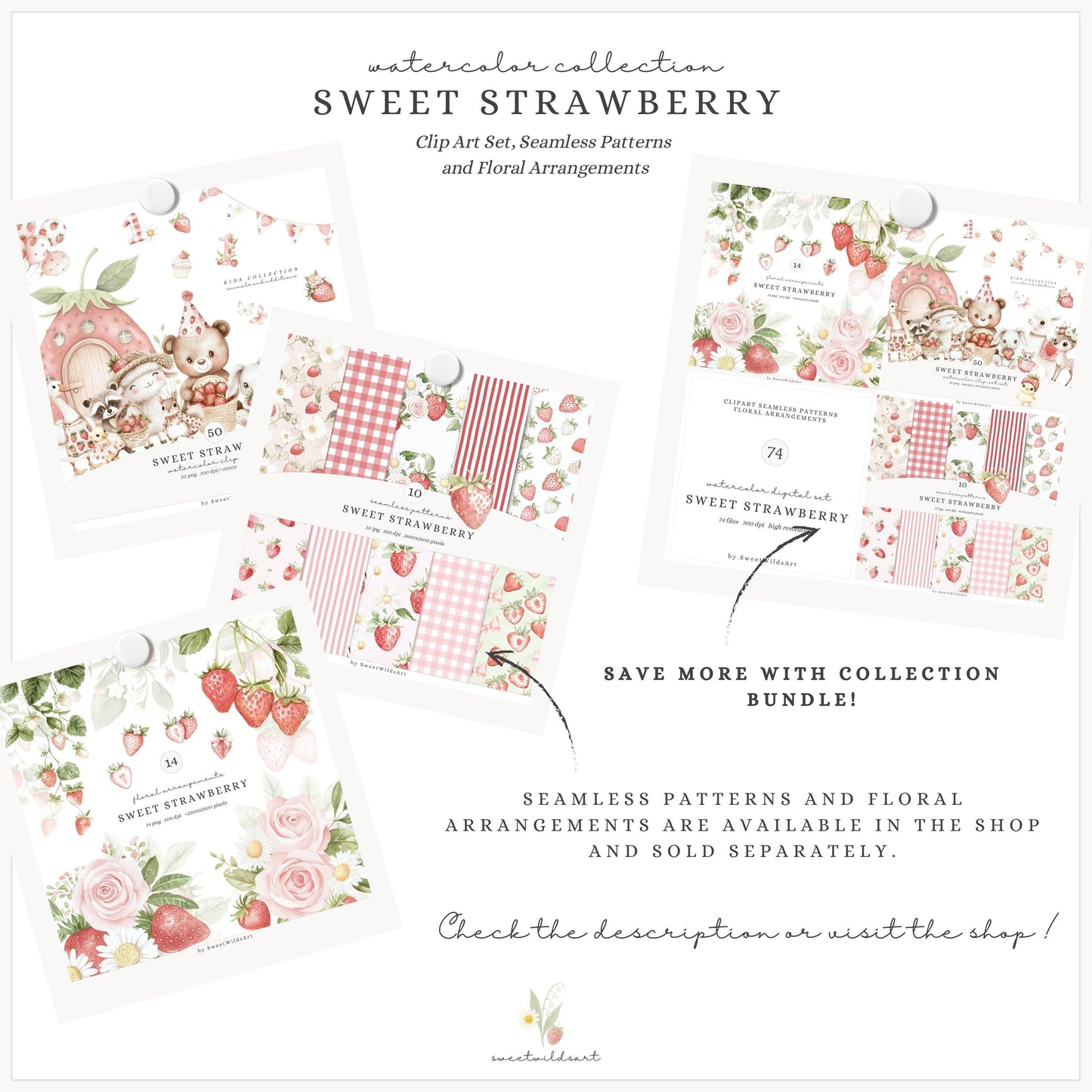 Sweet Strawberry - Baby Animals Clipart Set | 50 PNG
