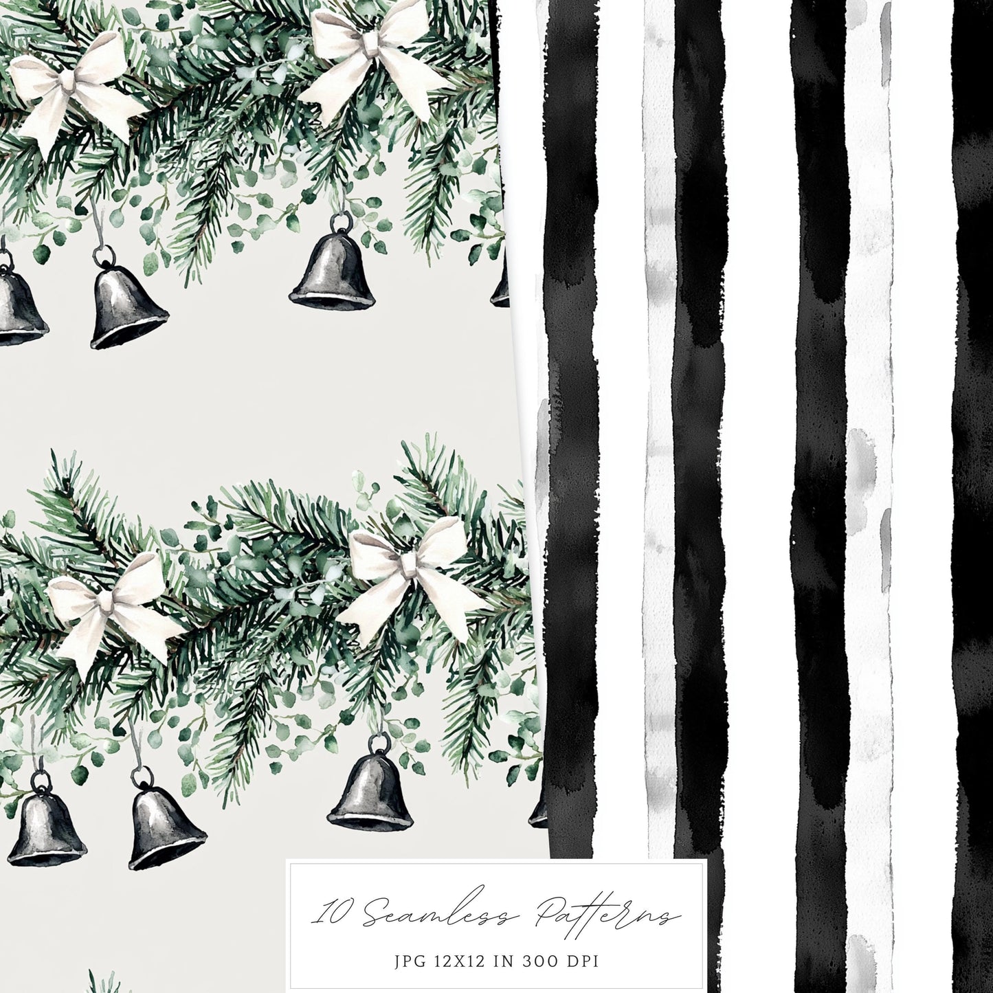 Black and White Holidays - Seamless Patterns, Winter, Snowflakes | 10 JPEG