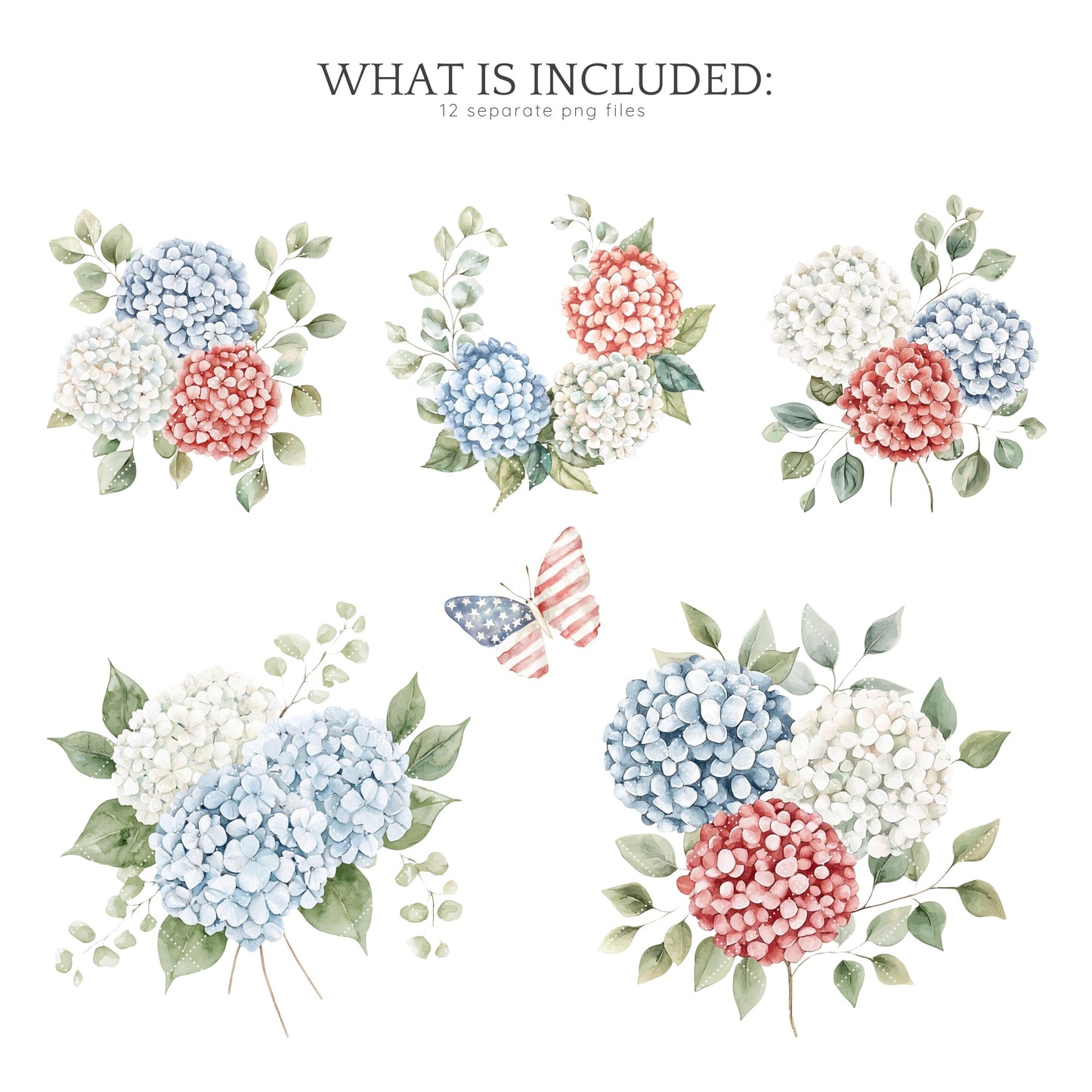 Hello July - Floral Arrangements, Patriotic bouquet, Independence Day | 12 JPEG