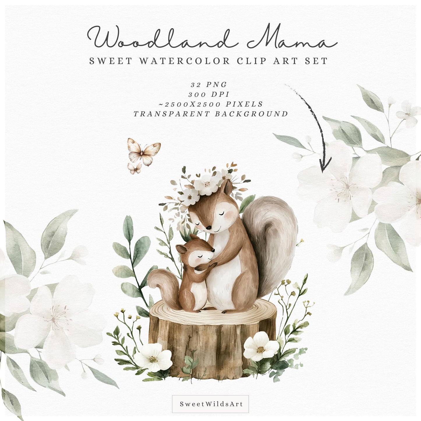 Woodland Mama - Baby Animals Clipart, Cute Animal, Mothers Day | 32 PNG