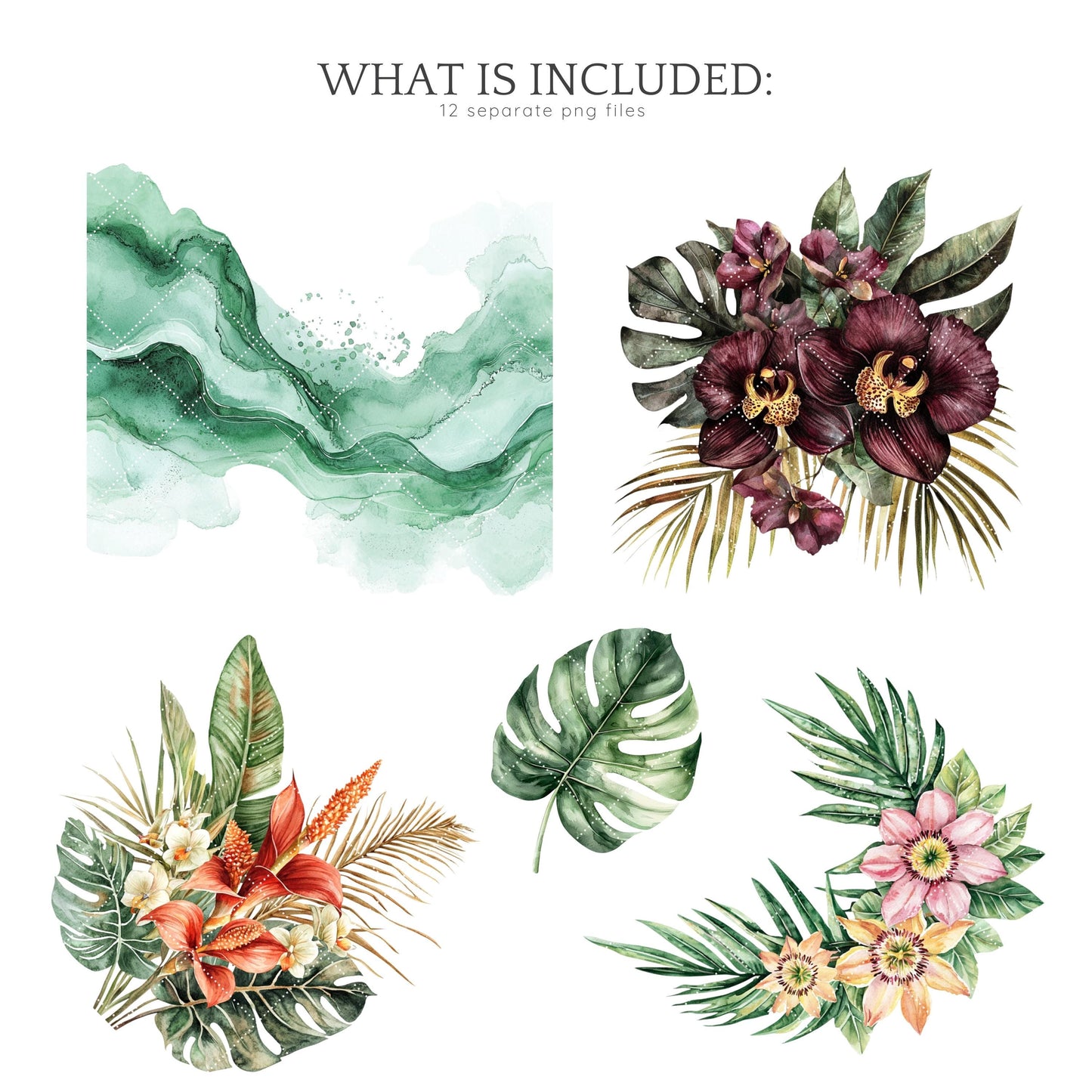 Jungle Mystery - Floral Arrangements, Tropical Flower Clipart | 12 PNG