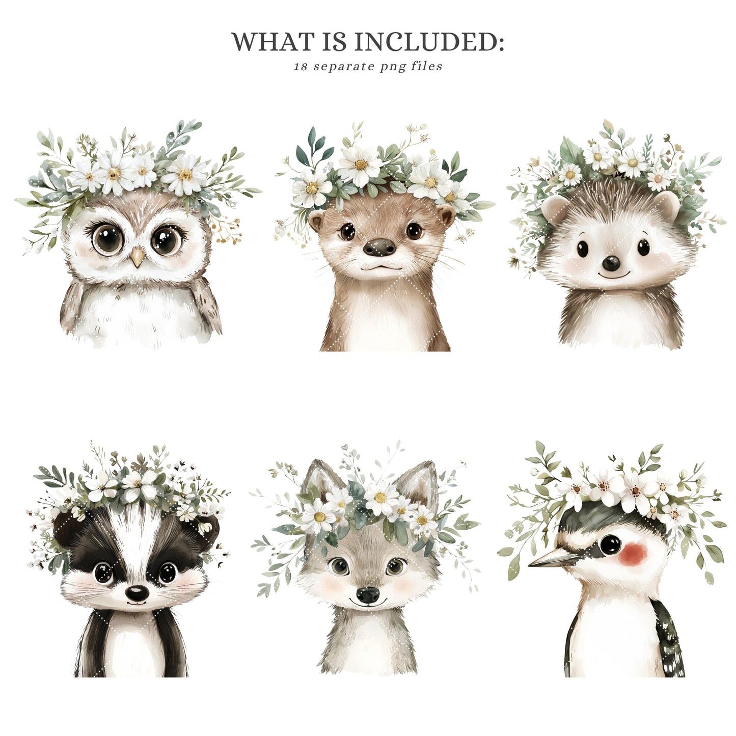 Woodland Portraits - Spring Cute Animals Clipart, Baby Shower, Nursery | 18 PNG