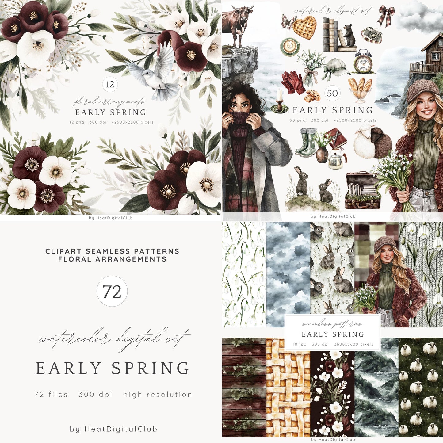 Early Spring - Collection Bundle, Gloomy Cozy Clipart | 72 PNG/JPEG