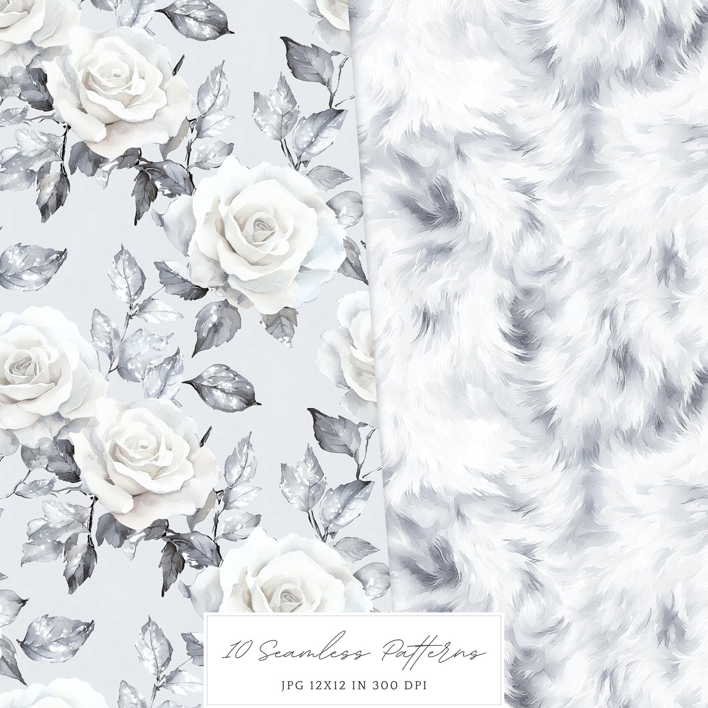 Silver Ice - Seamless Patterns, Cozy Winter, Snowflakes | 10 JPEG