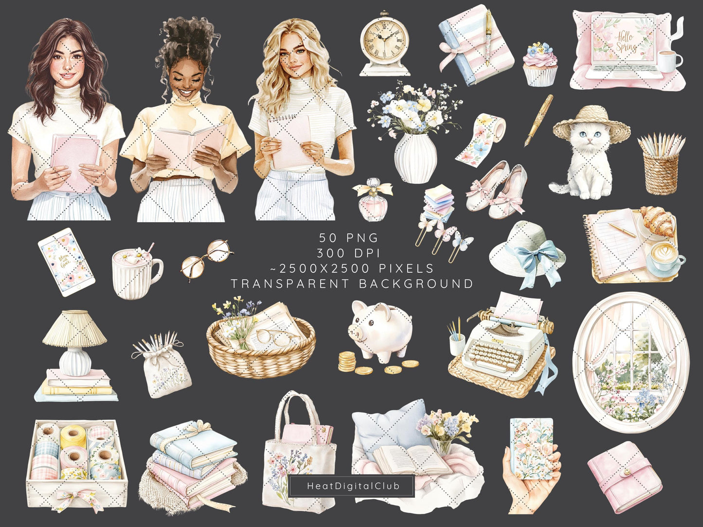 Spring Planner Lover - Planner Clipart, Cozy Pastel Planning | 50 PNG